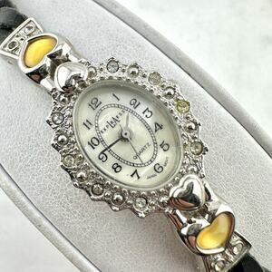 LA Express Mother of Pearl Dial Women’s Watch, Vintage, Hearts, Woven Leather
